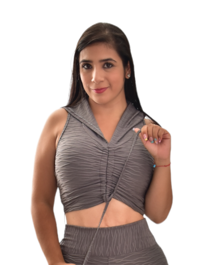 CROP TOP CAPUCHA TEXTURIZADA GRIS OSCURO OVERSILVER®