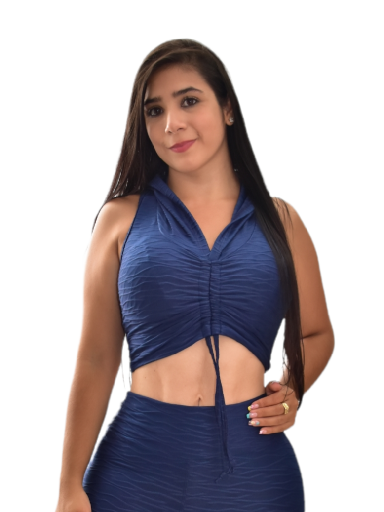 CROP TOP CAPUCHA TEXTURIZADA AZUL TURQUIE OVERSILVER®