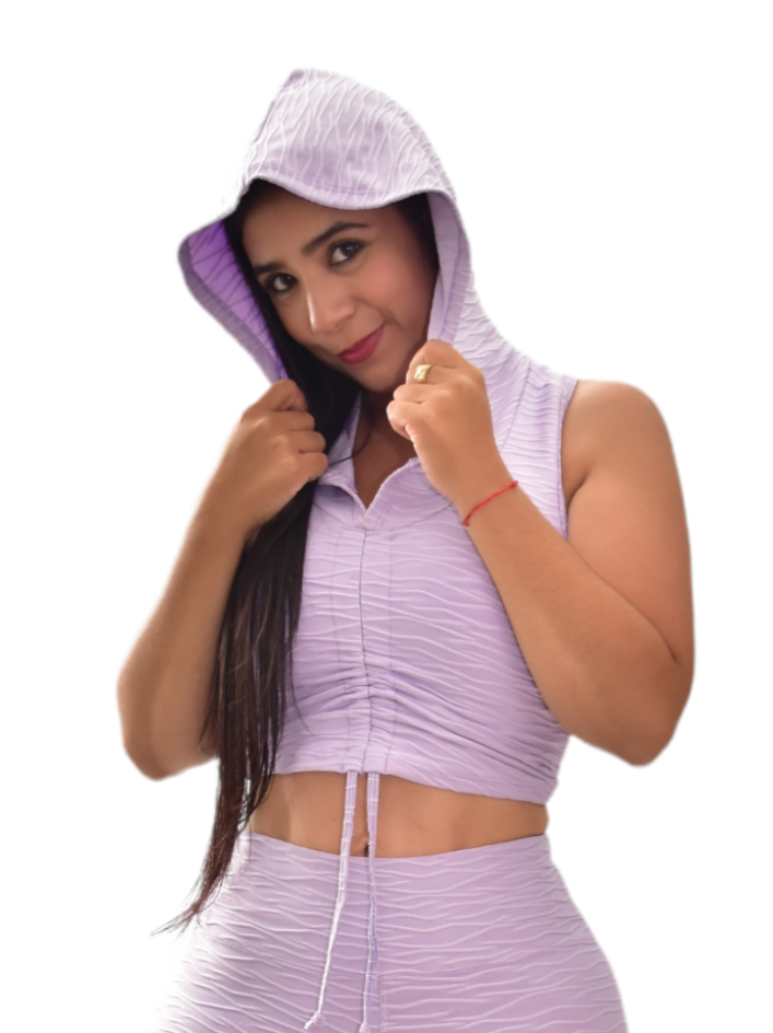 CROP TOP CAPUCHA TEXTURIZADA LILA OVERSILVER®