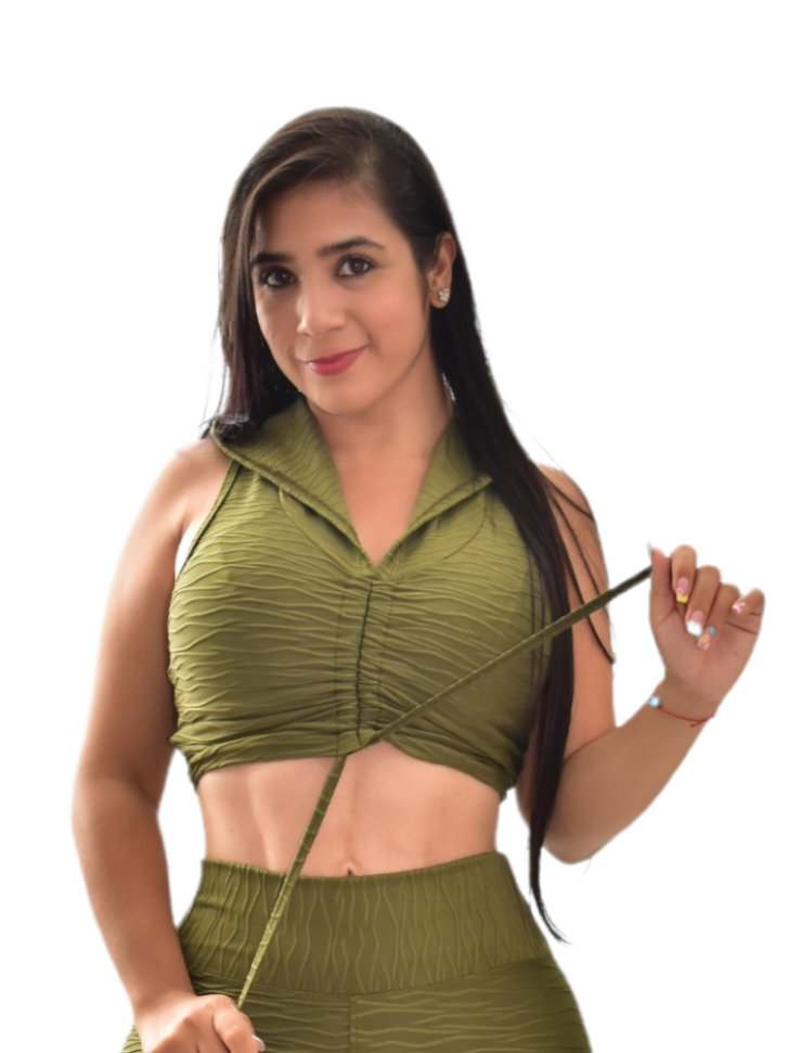CROP TOP CAPUCHA TEXTURIZADA VERDE MILITAR OVERSILVER®
