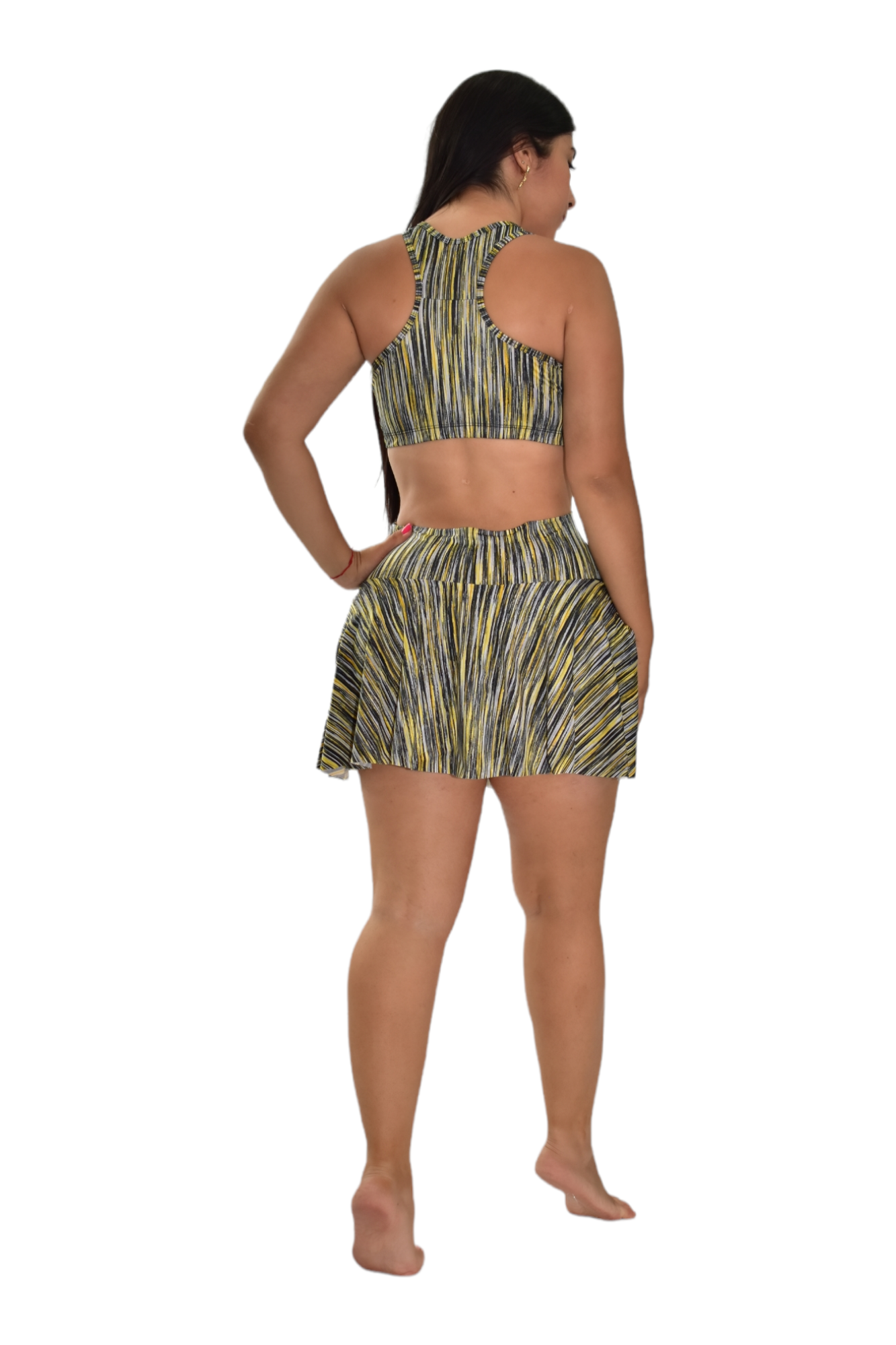 FALDA SHORT SET 2 PIEZAS PREMIUMTEX AMARILLO RALLAS NEGRAS oversilvercolombia