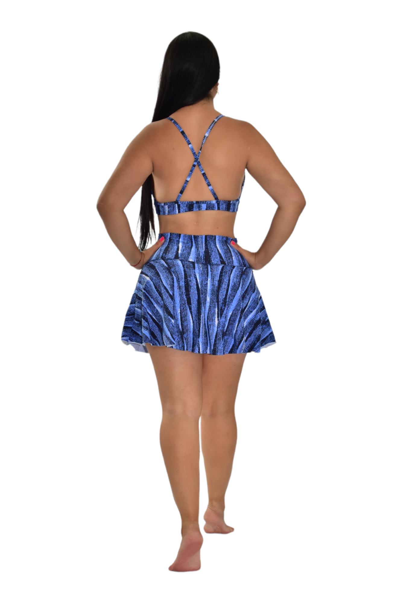 FALDA SHORT SET 2 PIEZAS PREMIUMTEX AZUL RALLA NEGRA oversilvercolombia