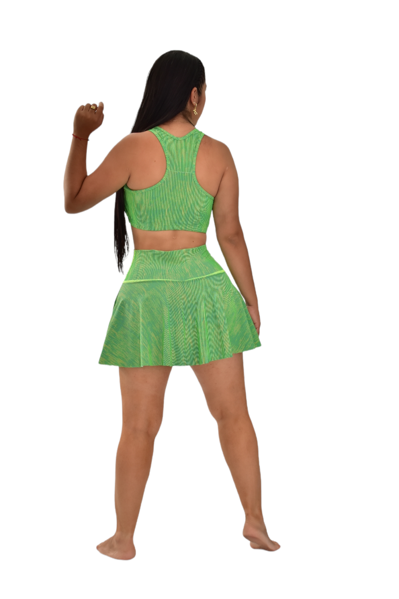 FALDA SHORT SET 2 PIEZAS PREMIUMTEX VERDE LIMON RALLAS oversilvercolombia