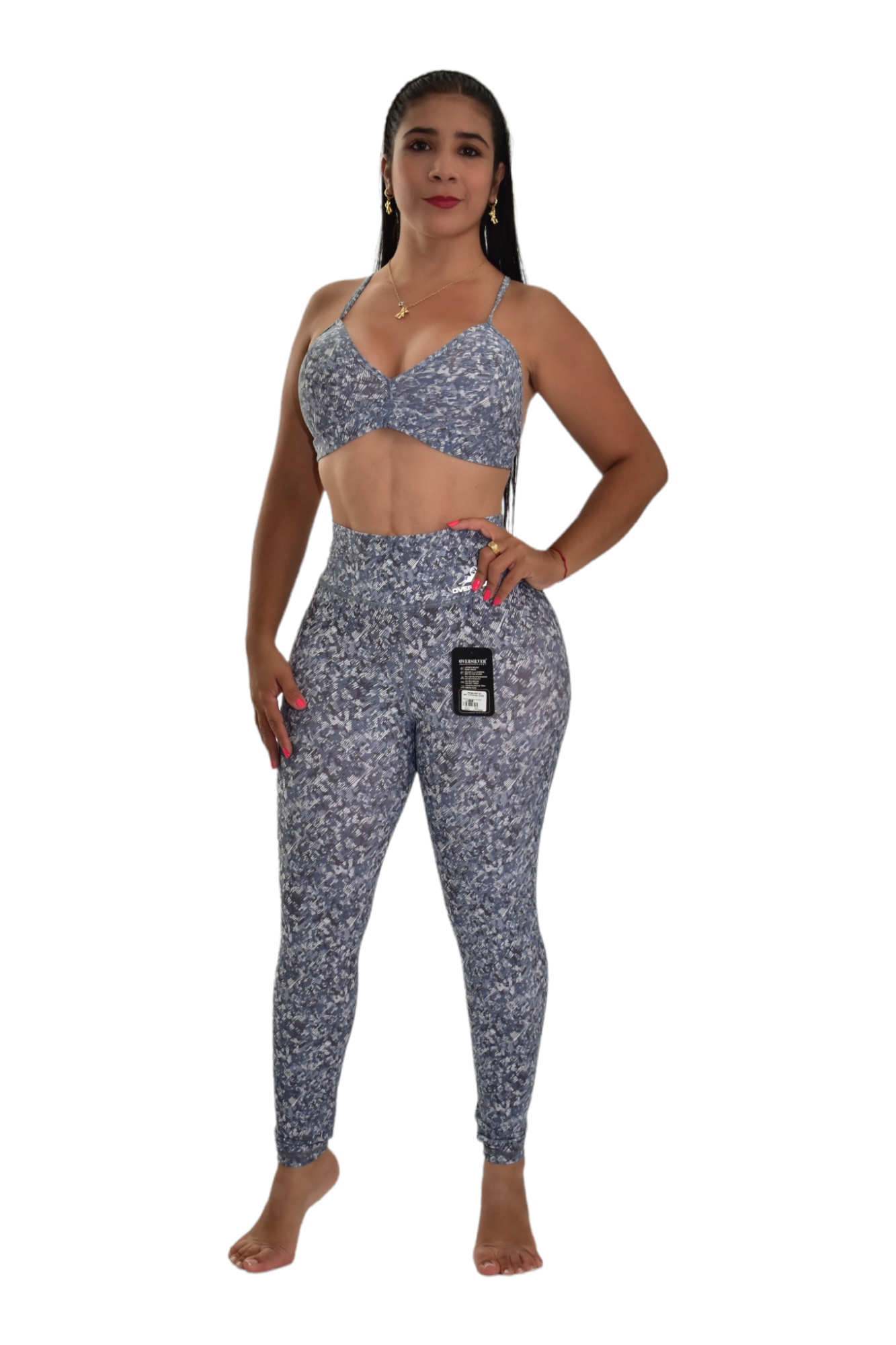 LEGGINS SET 2 PIEZAS PREMIUMTEX GRIS RALLA BLANCA oversilvercolombia