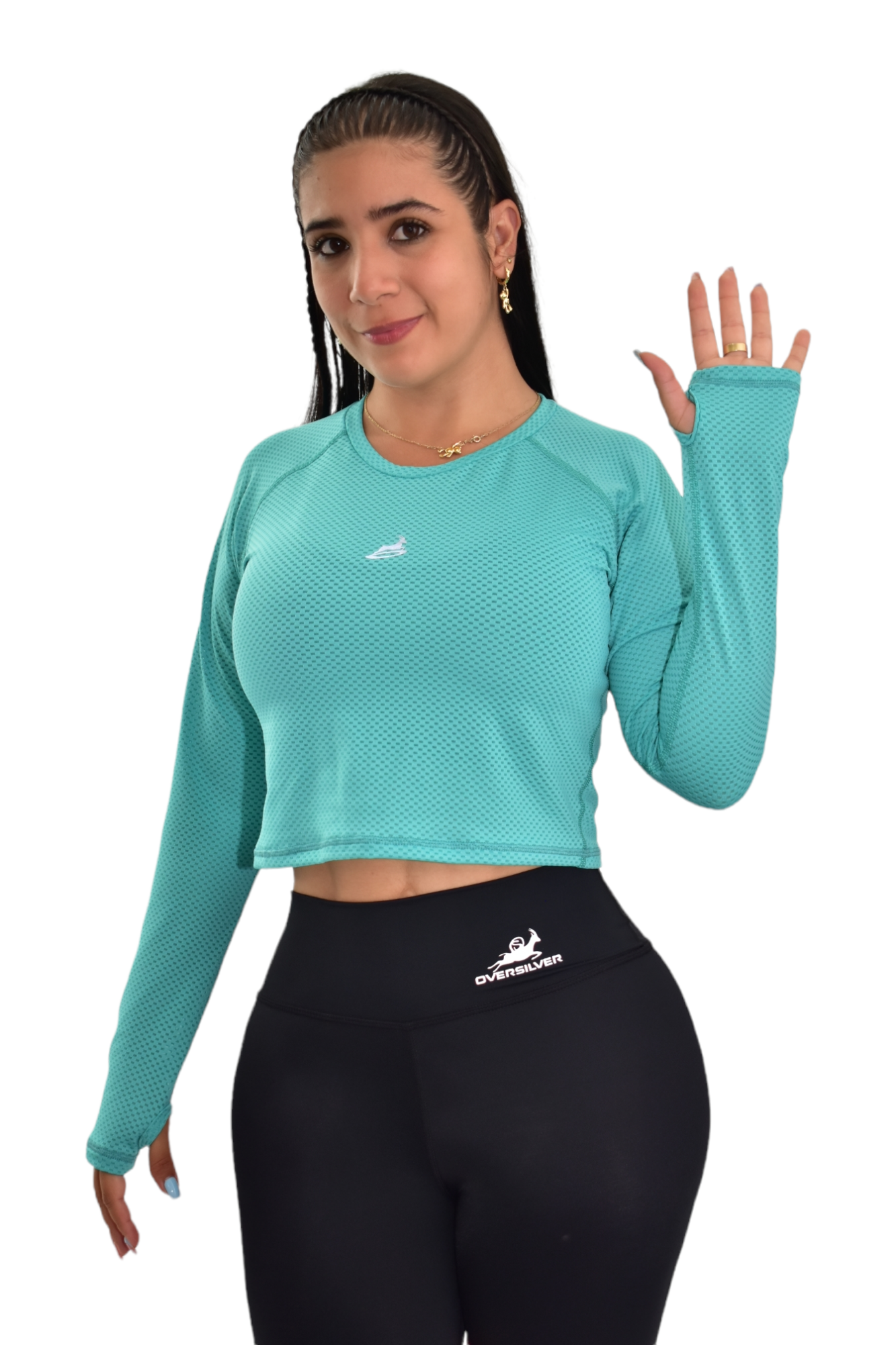 CAMISETA MANGA RANGLA MALLA VERDE MENTA OVERSILVER®