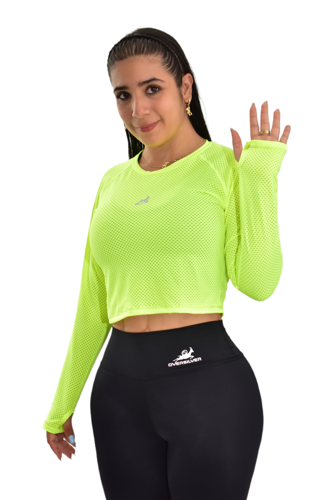 CAMISETA MANGA RANGLA MALLA VERDE NEON OVERSILVER®