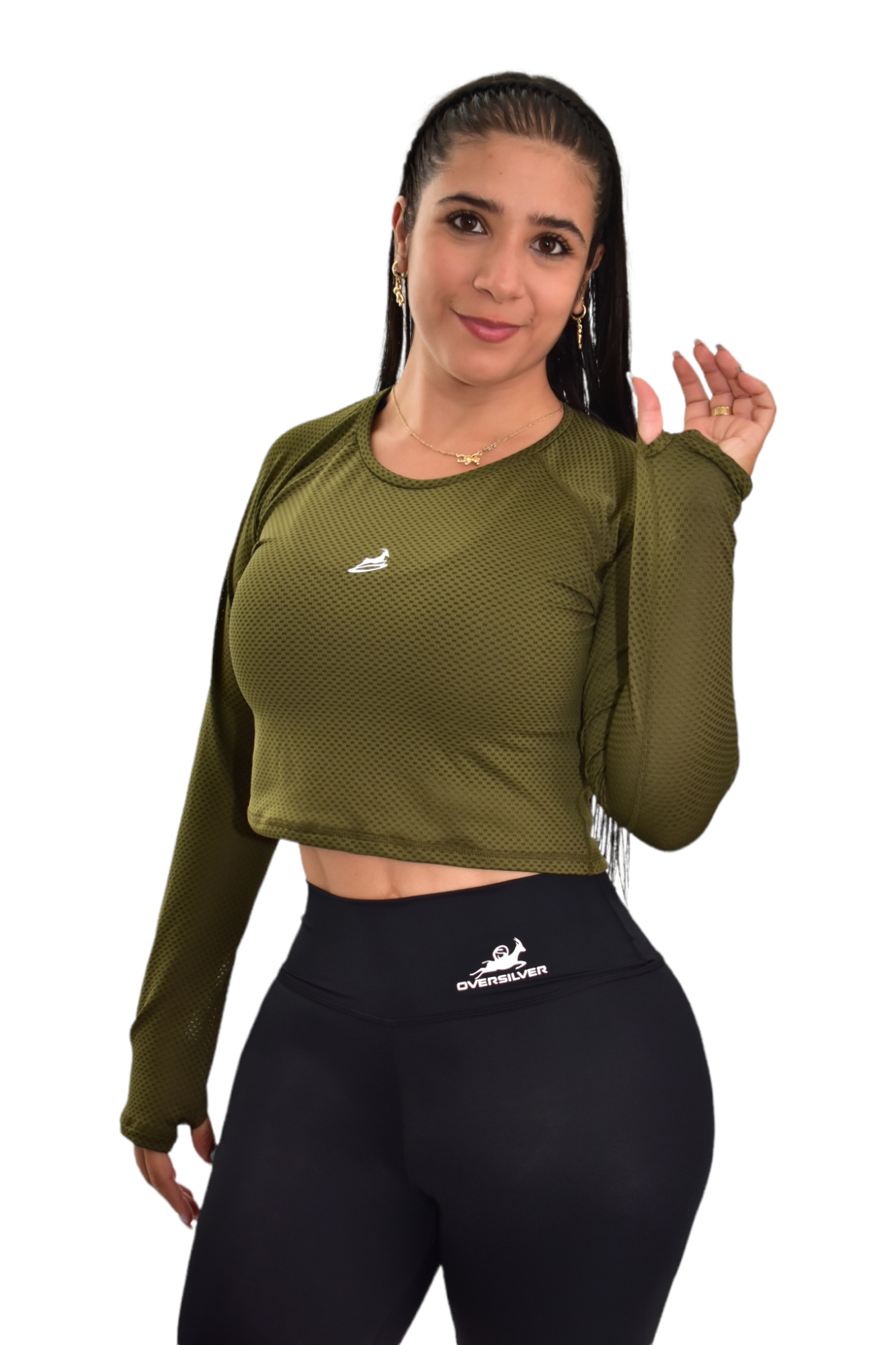 CAMISETA MANGA RANGLA MALLA VERDE MILITAR OVERSILVER®