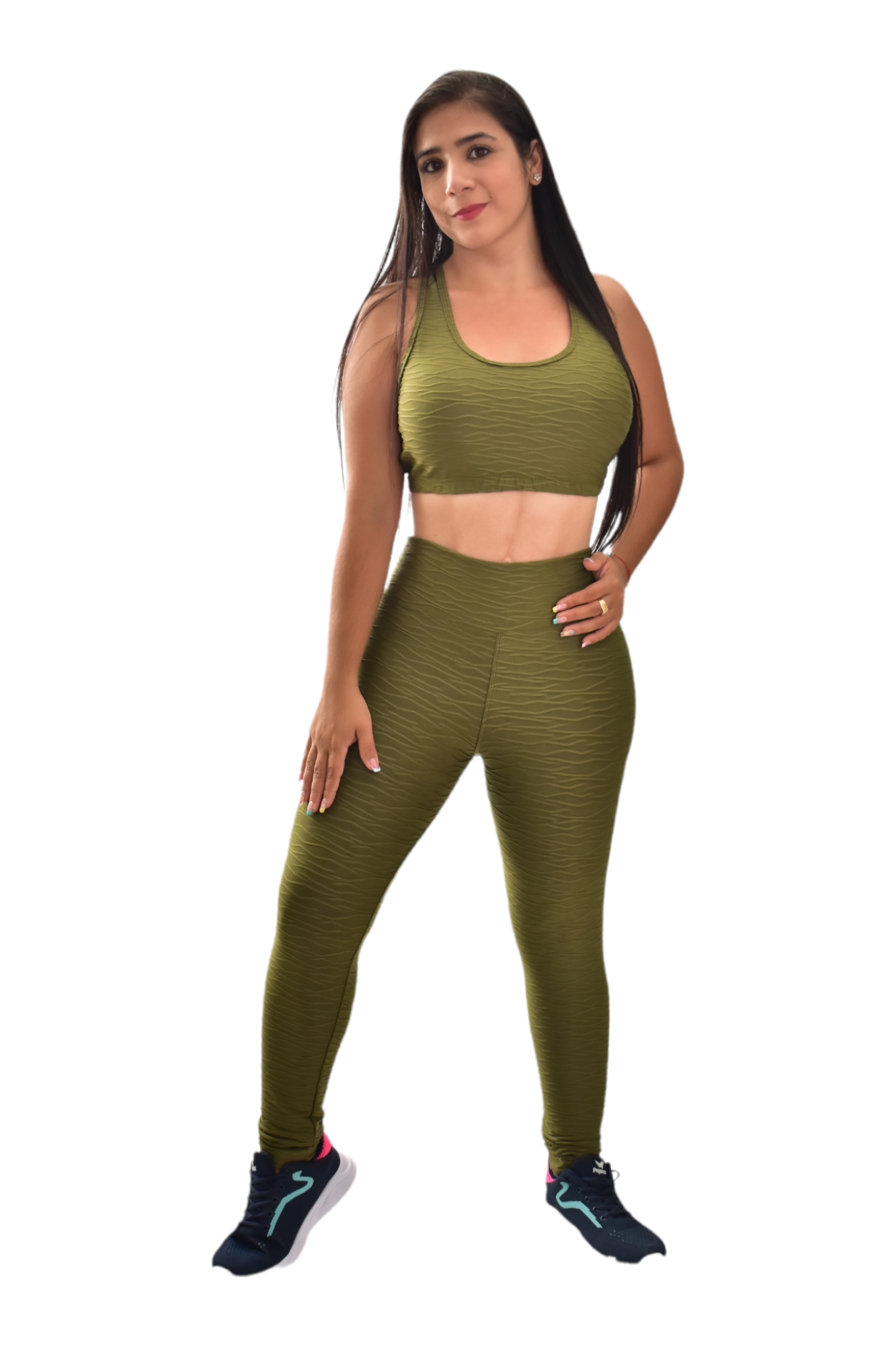 LEGGINS SET 2 PIEZAS TEXTURIZADO VERDE MILITAR oversilvercolombia