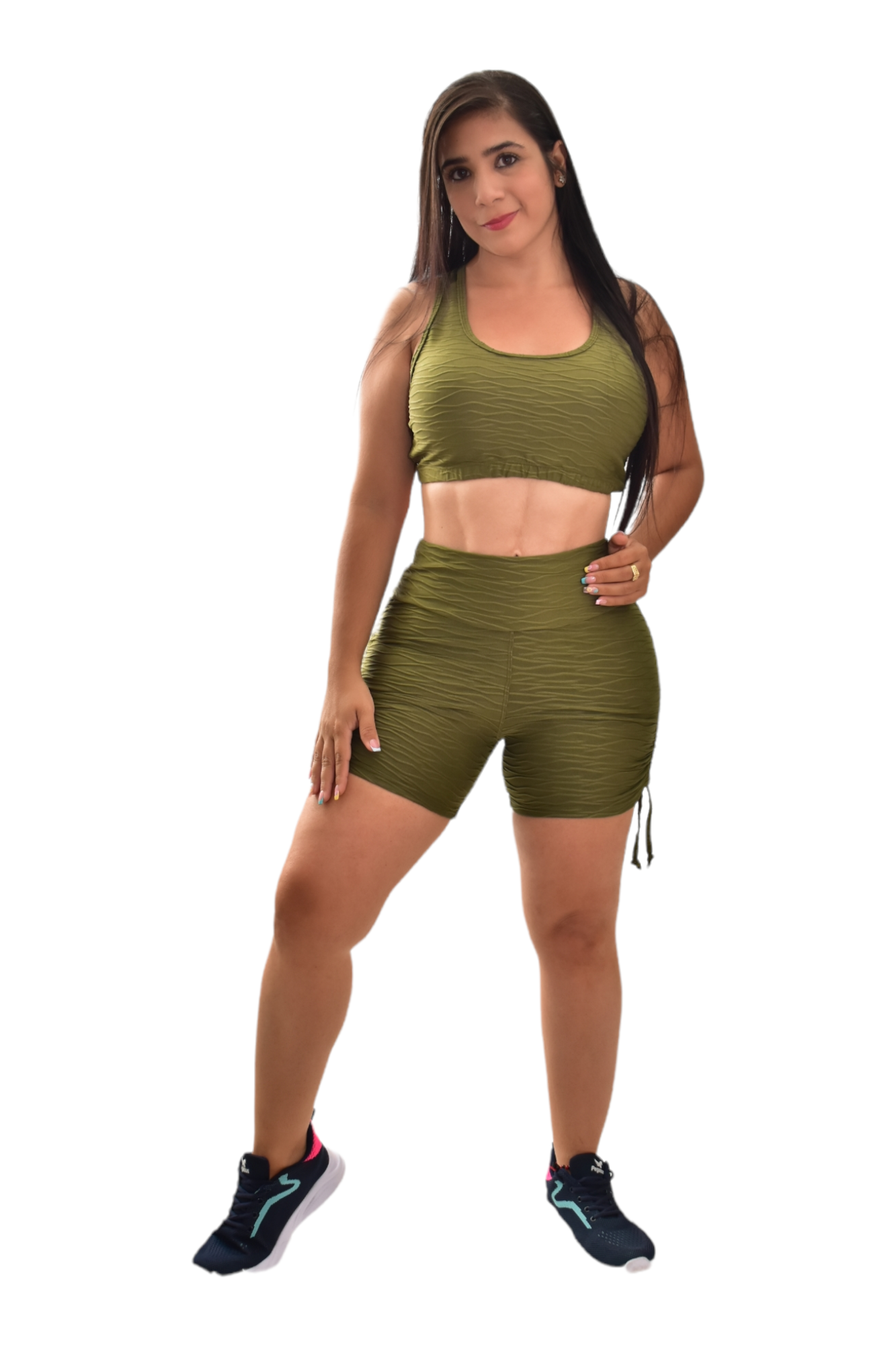 SHORT PUSH UP TIRAS SET 2 PIEZAS TEXTURIZADO VERDE MILITAR oversilvercolombia