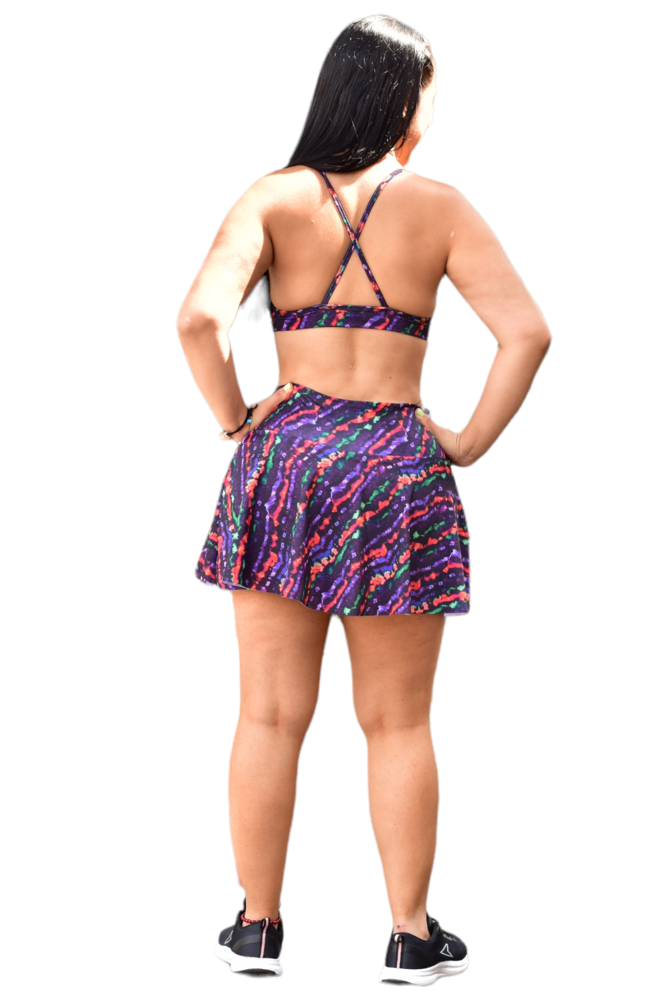 FALDA SHORT SET 2 PIEZAS SPORTGYM MORADO DIAGONAL NARANJA