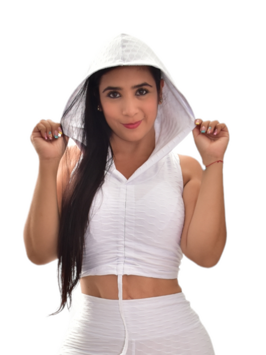 CROP TOP CAPUCHA TEXTURIZADA BLANCO OVERSILVER®