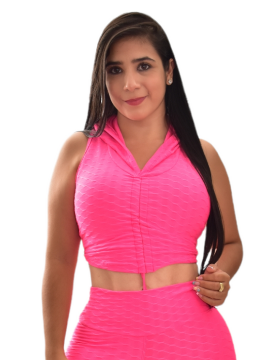 CROP TOP CAPUCHA TEXTURIZADA FUCSIA OVERSILVER®