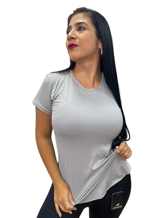 CAMISETA MANGA CORTA MALLA  GRIS CLARO OVERSILVER®