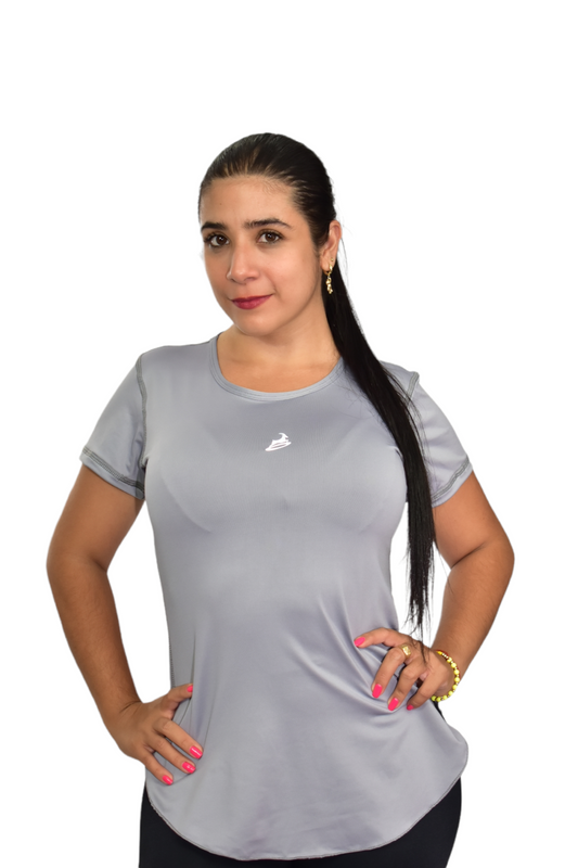 CAMISETA MANGA CORTA LICRADA GRIS CLARO OVERSILVER®