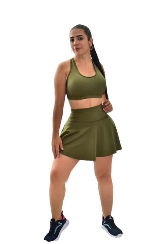 FALDA SHORT SET 2 PIEZAS NEWGYM VERDE MILITAR oversilvercolombia