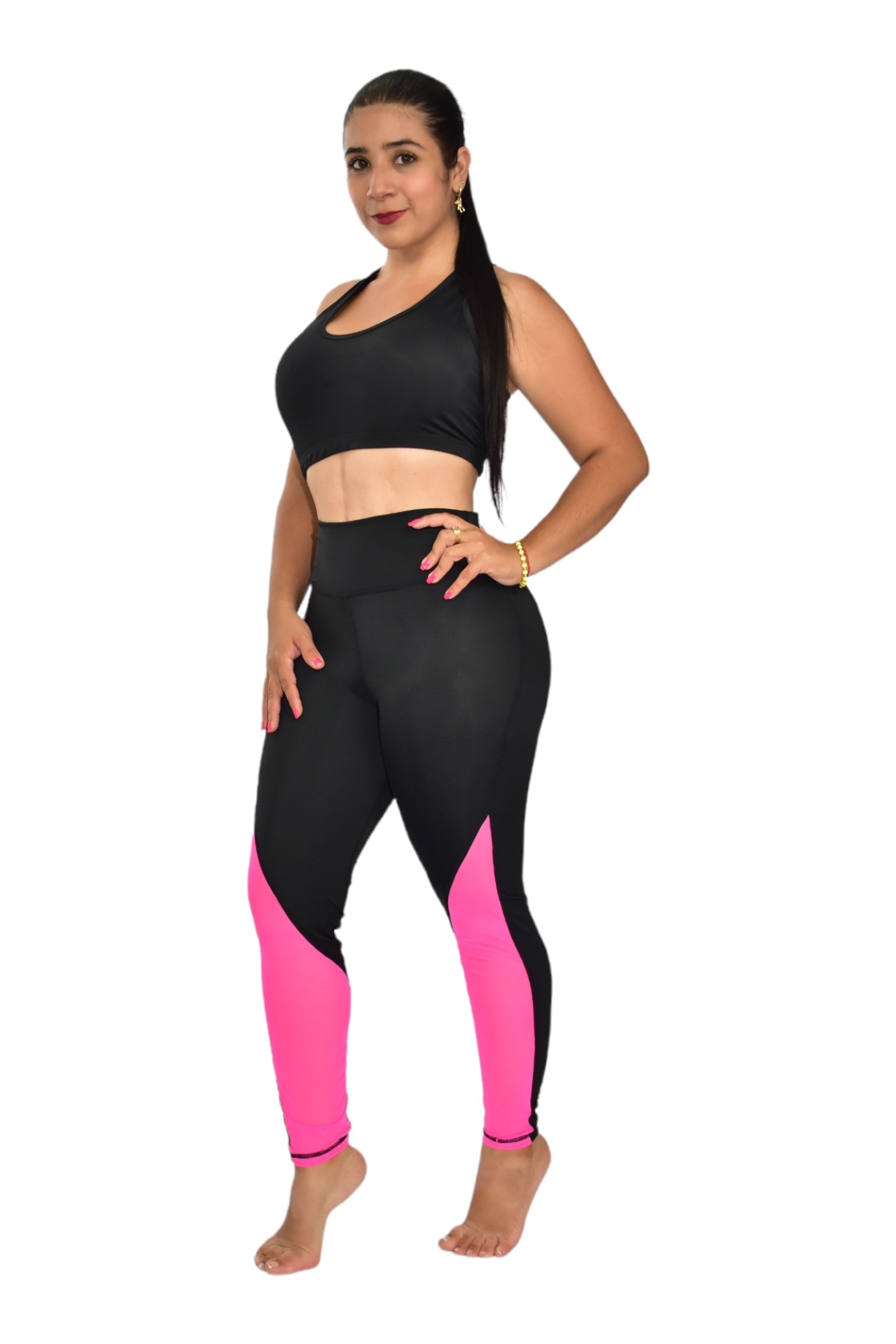 LEGGINS COMBINADA SET 2 PIEZAS NEWGYM NEGRO FUCSIA oversilvercolombia