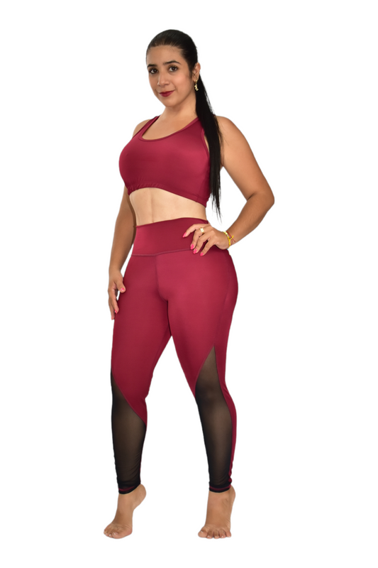 LEGGINS COMBINADA SET 2 PIEZAS NEWGYM VINOTINTO NEGRO oversilvercolombia