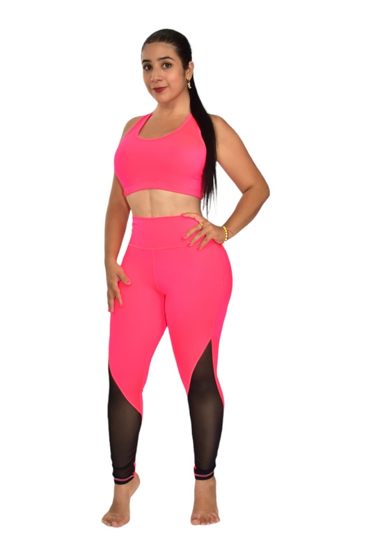 LEGGINS COMBINADA SET 2 PIEZAS NEWGYM FUCSIA NEGRO oversilvercolombia