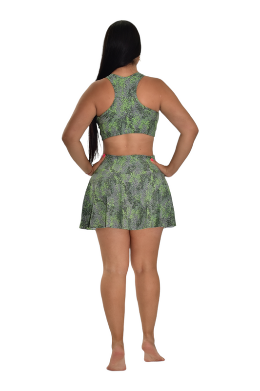 FALDA SHORT SET 2 PIEZAS PREMIUMTEX VERDE TRIANGULOS oversilvercolombia