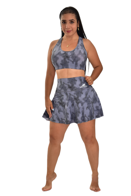 FALDA SHORT SET 2 PIEZAS PREMIUMTEX GRIS MILITAR CUADRO oversilvercolombia