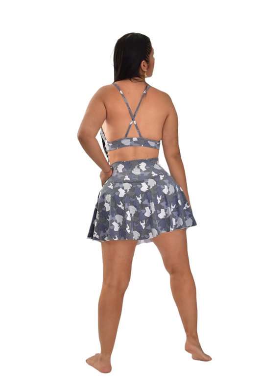 FALDA SHORT SET 2 PIEZAS PREMIUMTEX GRIS MILITAR MANCHAS oversilvercolombia