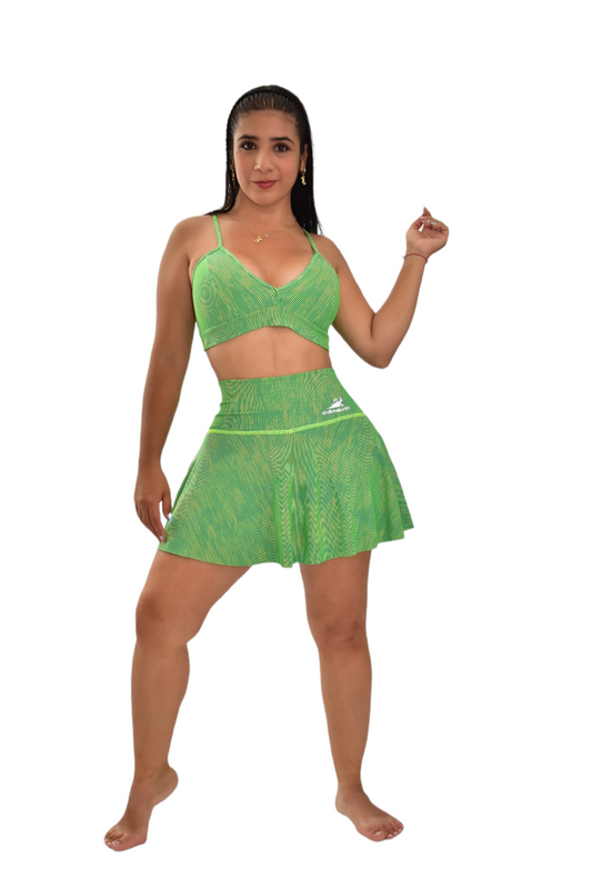 FALDA SHORT SET 2 PIEZAS PREMIUMTEX VERDE LIMON RALLAS oversilvercolombia