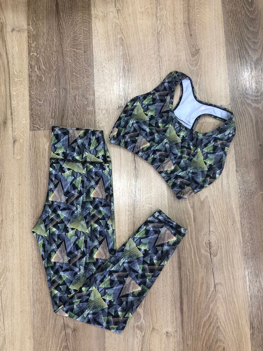 LEGGINS  SET 2 PIEZAS PREMIUMTEX TRIANGULO VERDE AMARILLO