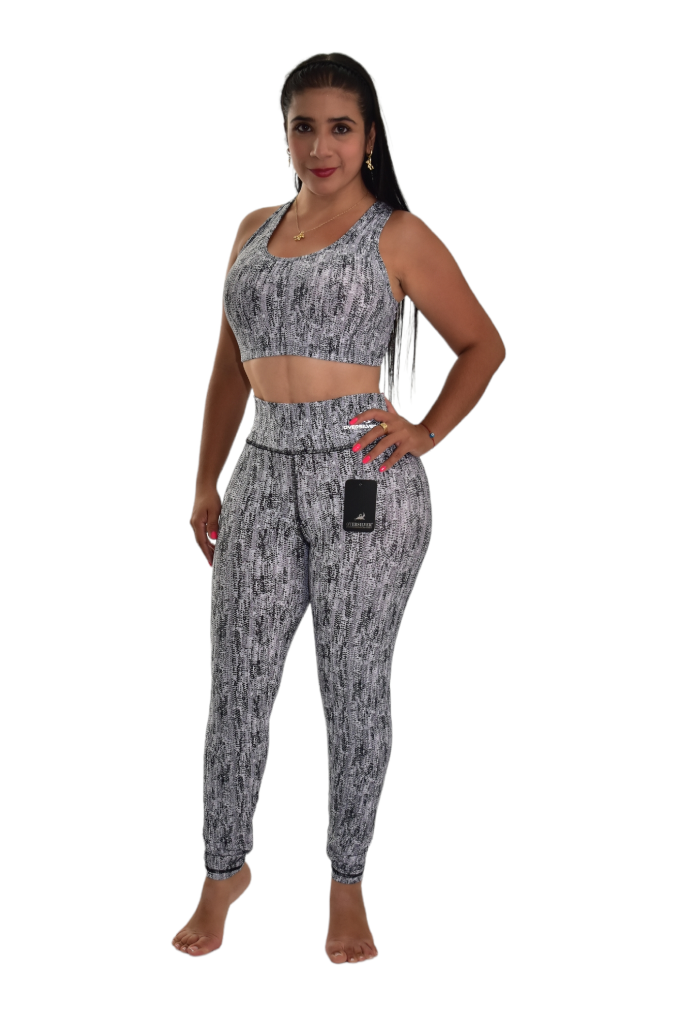 LEGGINS SET 2 PIEZAS PREMIUMTEX GRIS RALLA NEGRO oversilvercolombia