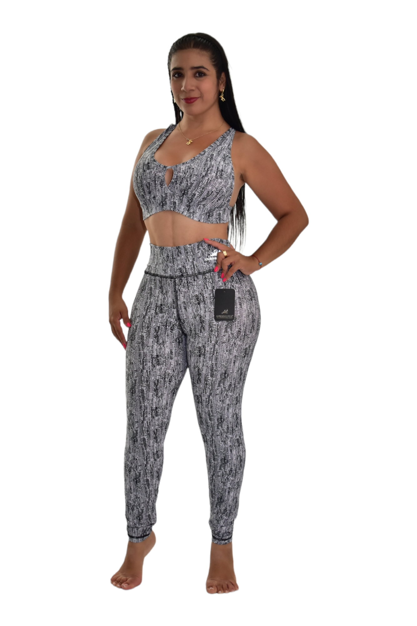 LEGGINS SET 2 PIEZAS PREMIUMTEX GRIS RALLA NEGRO oversilvercolombia