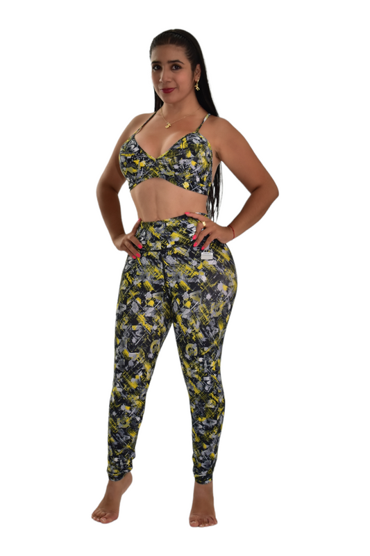 LEGGINS SET 2 PIEZAS PREMIUMTEX AMARILLO NEGRO oversilvercolombia