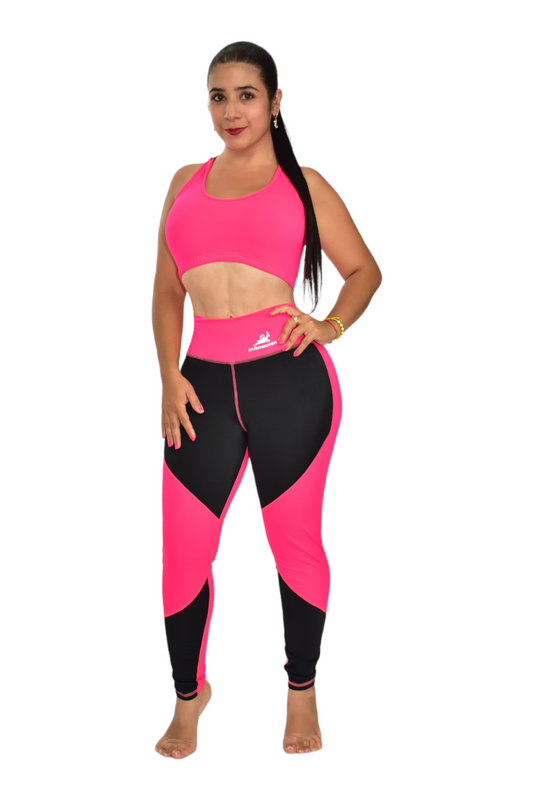 LEGGINS COMBINADA SET 2 PIEZAS PREMIUMTEX FUCSIA NEGRO FRENTE oversilvercolombia