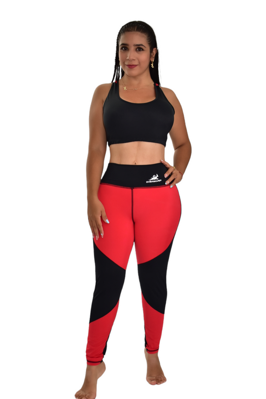 LEGGINS COMBINADO SET 2 PIEZAS PREMIUMTEX NEGRO ROJO oversilvercolombia