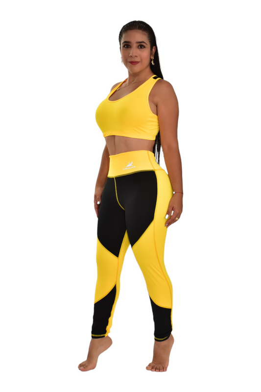 LEGGINS COMBINADO SET 2 PIEZAS PREMIUMTEX AMARILLO NEGRO oversilvercolombia