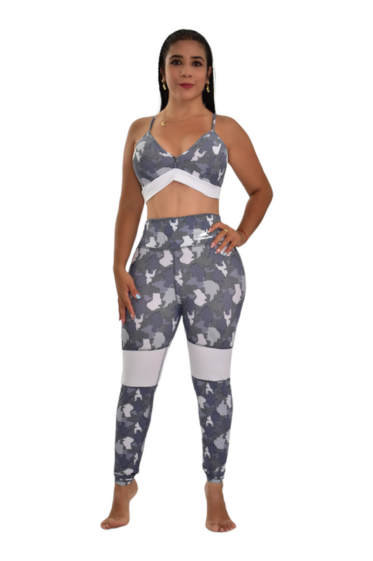 LEGGINS COMBINADO SET 2 PIEZAS PREMIUMTEX GRIS MILITAR BLANCO oversilvercolombia