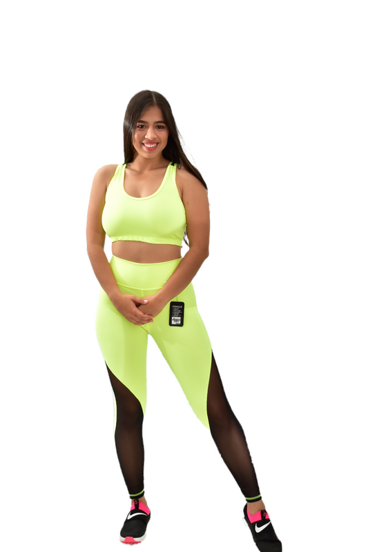 LEGGINS COMBINADA SET 2 PIEZAS PREMIUMTEX VERDE NEON NEGRO oversilvercolombia