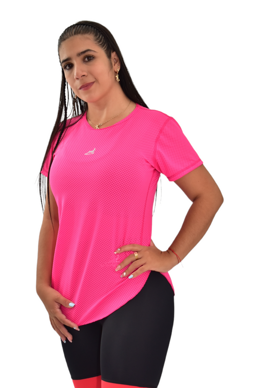 CAMISETA MANGA CORTA MALLA  FUCSIA OVERSILVER®