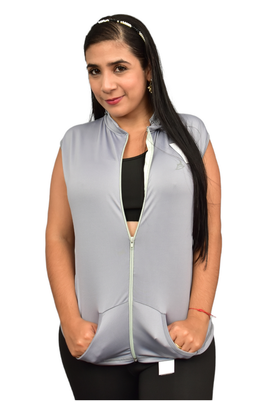 CHAQUETA MANGA SISA CON CIERRE LICRADA GRIS CLARO OVERSILVER®