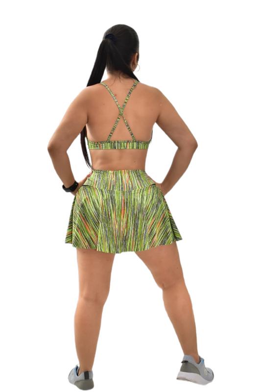 FALDA SHORT SET 2 PIEZAS SPORTGYM VERDE RAYAS NARANJA oversilvercolombia