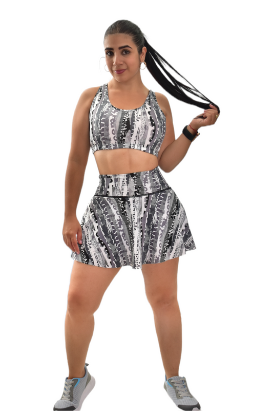 FALDA SHORT SET 2 PIEZAS SPORTGYM CUADRO NEGRO BLANCO oversilvercolombia