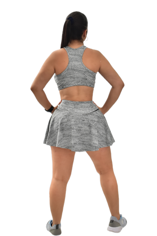 FALDA SHORT SET 2 PIEZAS SPORTGYM GRIS PUNTOS oversilvercolombia
