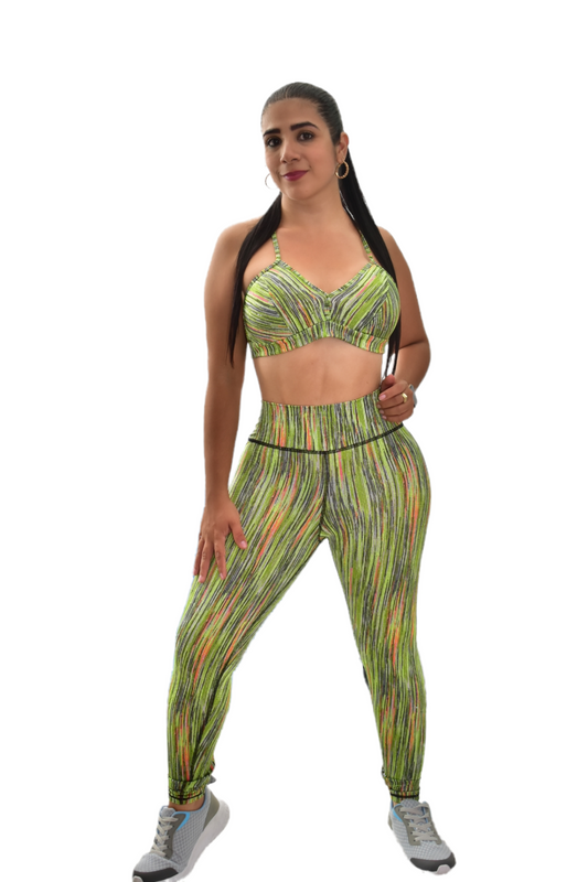 LICRA SET 2 PIEZAS SPORTGYM AZUL VERDE RAYAS oversilvercolombia