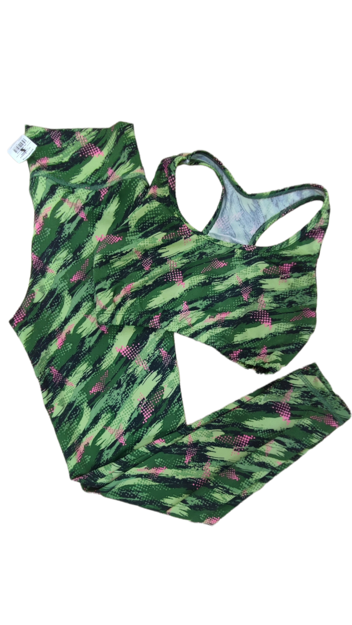 LEGGINS SET 2 PIEZAS SPORTGYM VERDE PUNTO ROSA oversilvercolombia