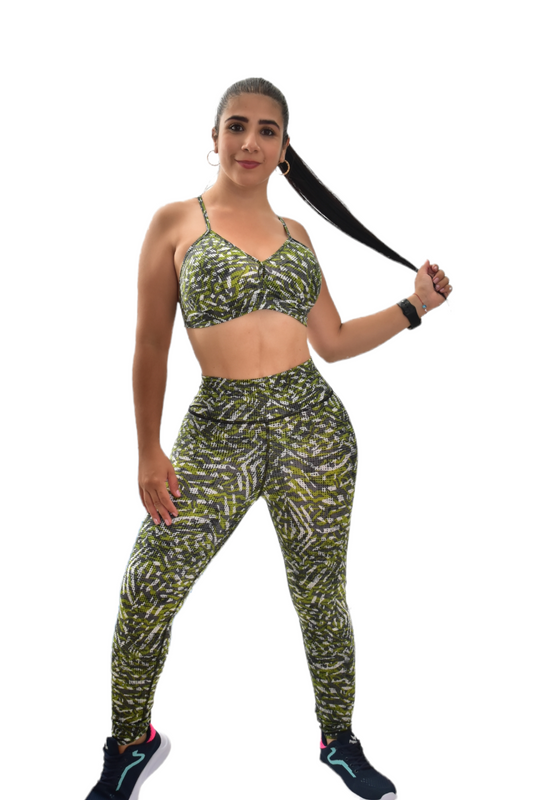 LEGGINS SET 2 PIEZAS SPORTGYM VERDE PUNTOS oversilvercolombia