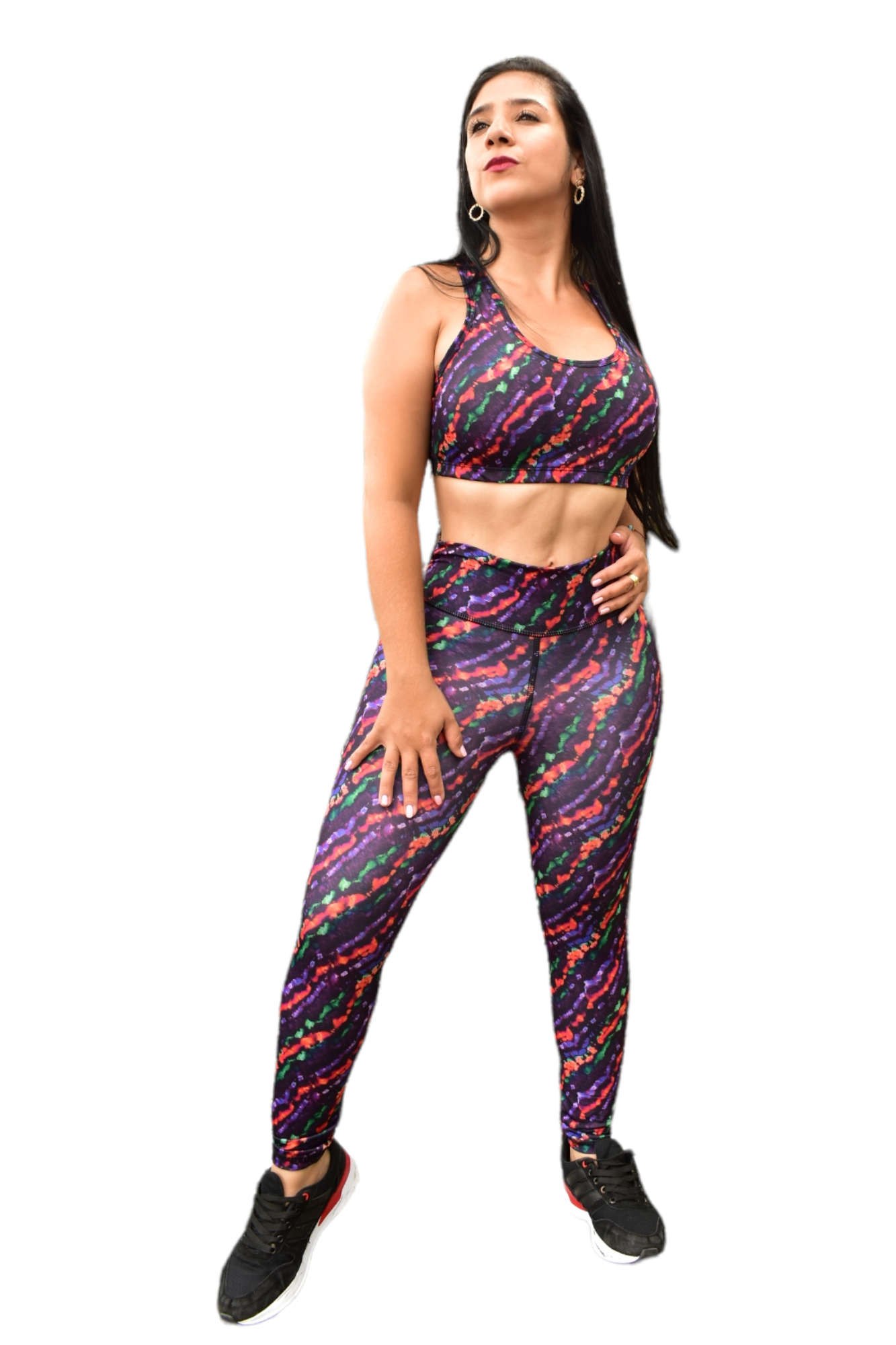 LEGGINS SET 2 PIEZAS SPORTGYM MORADO DIAGONAL NARANJA