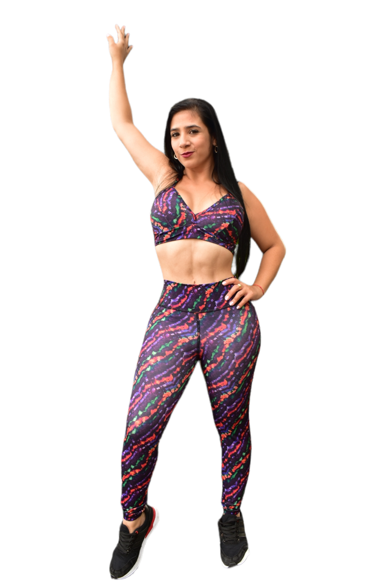 LEGGINS SET 2 PIEZAS SPORTGYM MORADO DIAGONAL NARANJA