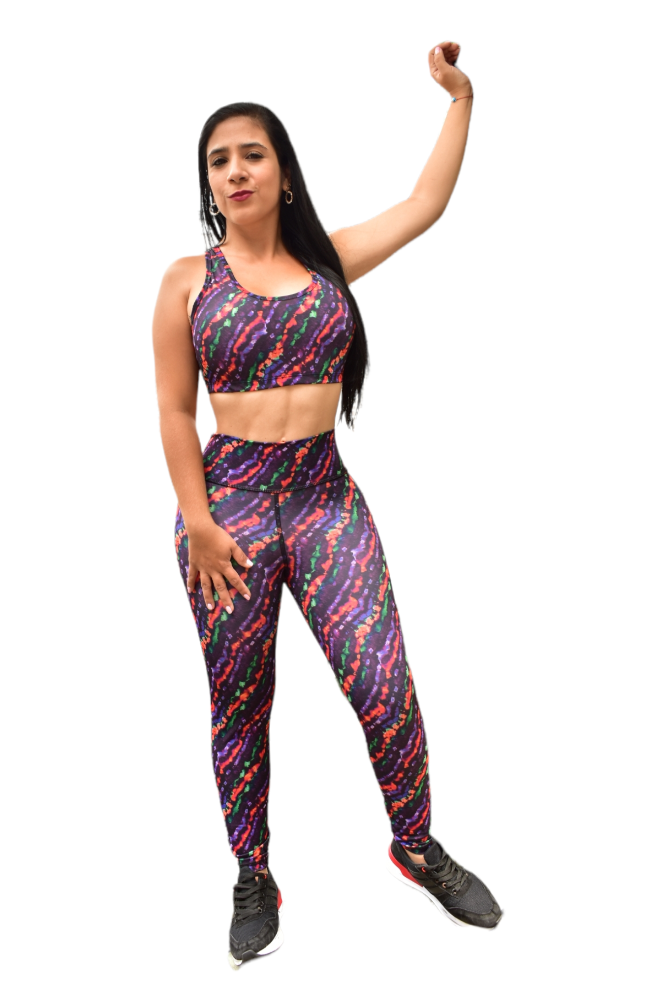 LEGGINS SET 2 PIEZAS SPORTGYM MORADO DIAGONAL NARANJA