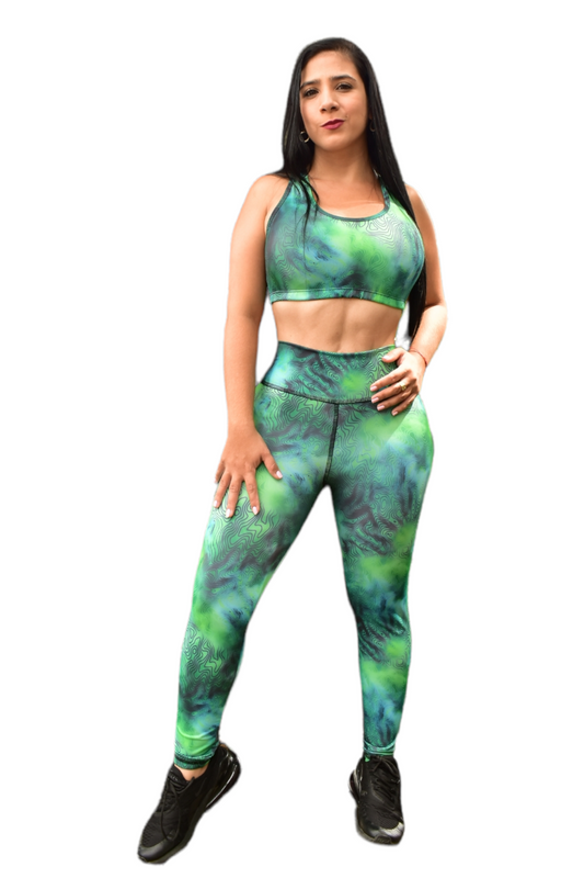 LEGGINS SET 2 PIEZAS SPORTGYM VERDE ONDAS