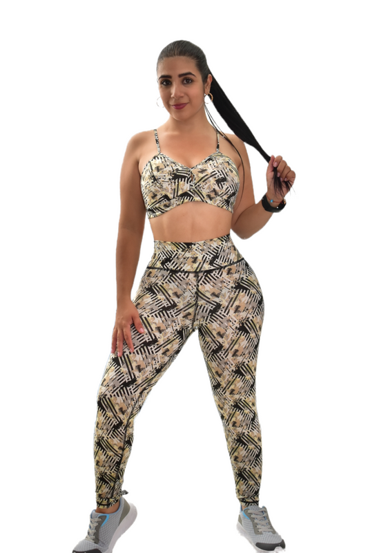 LEGGINS SET 2 PIEZAS SPORTGYM ORO RALLAS NEGRO oversilvercolombia