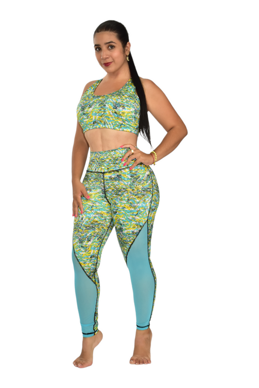 LICRA COMBINADA SET 2 PIEZAS SPORTGYM CUADROS AMARILLO oversilvercolombia