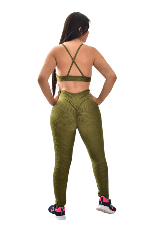 LEGGINS PUSH UP SET 2 PIEZAS TEXTURIZADO VERDE MILITAR oversilvercolombia
